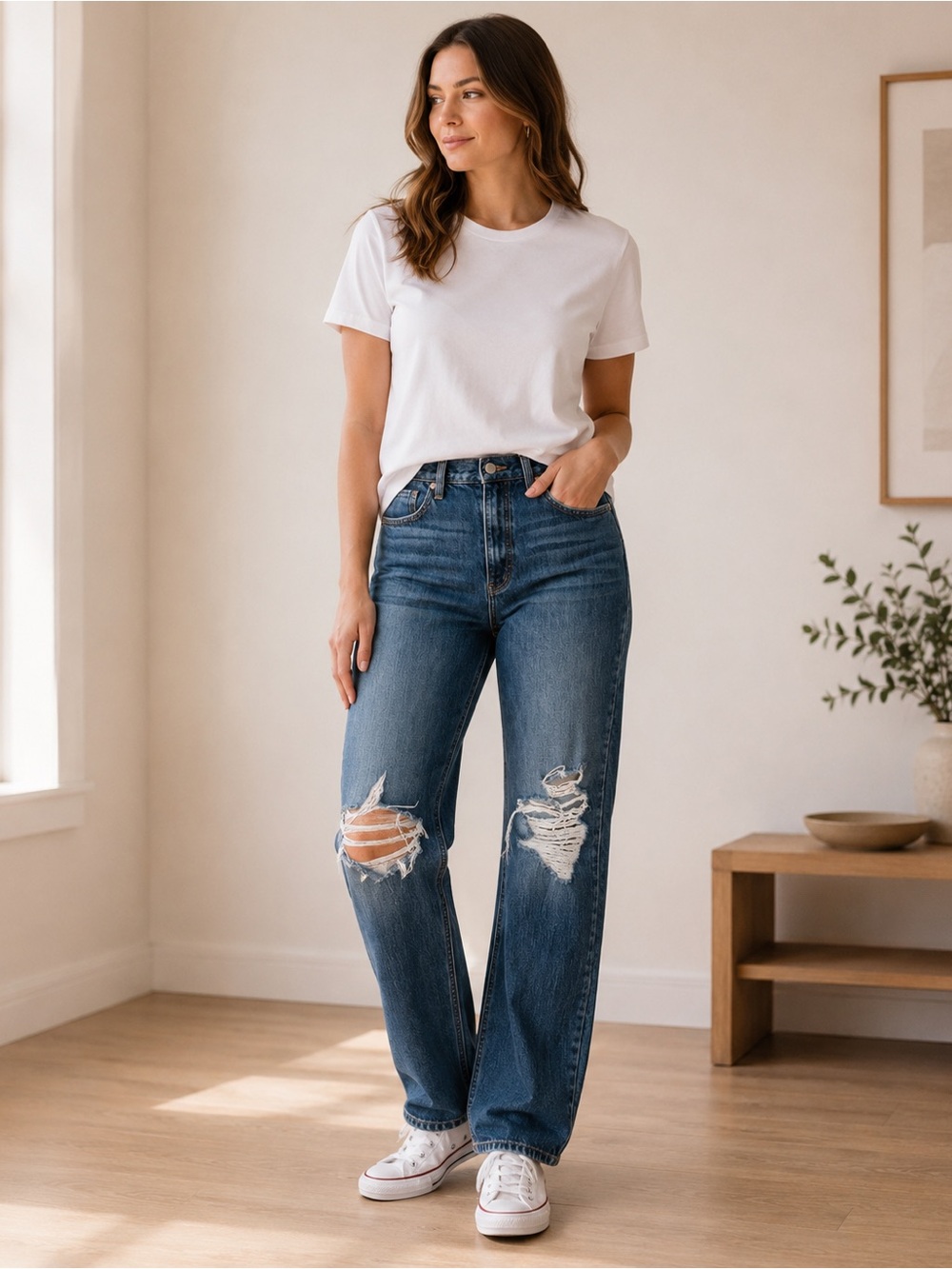 KanCan High Rise Straight Leg Jeans 9/28 Distressed 100% Cotton